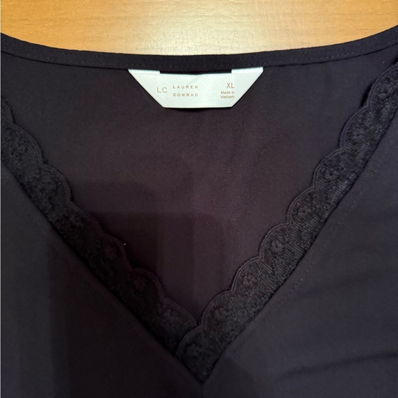 LC Lauren Conrad Black Blouse with Lace Trim NWT - Picture 2 of 4